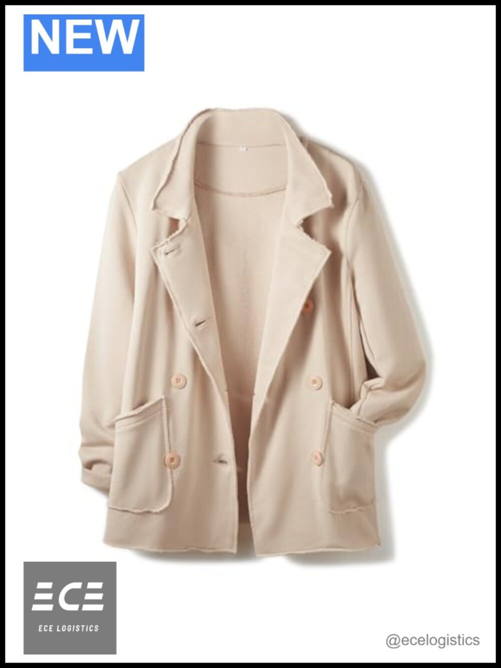 Womens Double Breasted Pea Coat Notch Lapel Button Up Jacket